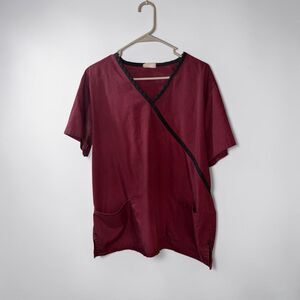 Scrubstar Red Wine Scrub Top Womens V Neck Short Sleeve Size Large L